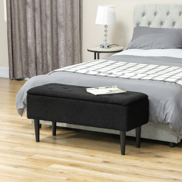 HOMCOM Modern Storage Bench, Ottoman with Storage and Teddy Velvet Upholstery for Living Room, Bedroom, Blue