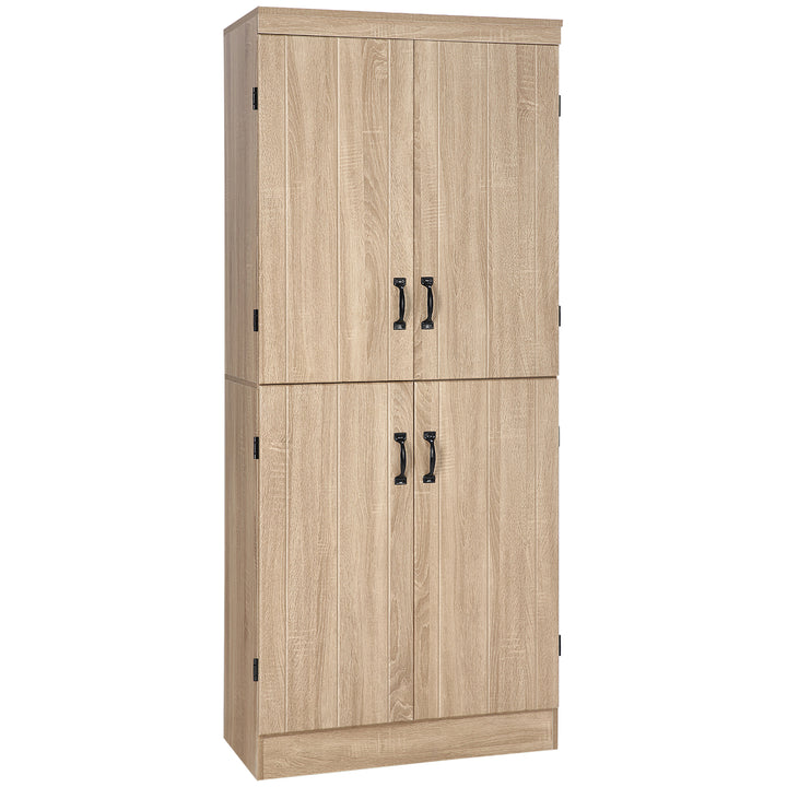 HOMCOM 70" 4-Door Storage Cabinet, Freestanding Pantry Cabinet with Adjustable Shelves for Living Room, Natural