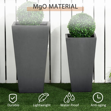 Outsunny Set of 2 Tall Planters with Drainage Holes, 22" / 18" Outdoor Flower Pots for Patio, Yard, Garden, Grey