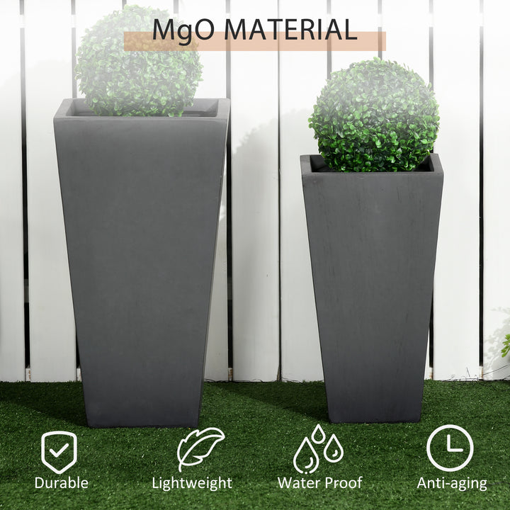 Outsunny Set of 2 Tall Planters with Drainage Holes, 22" / 18" Outdoor Flower Pots for Patio, Yard, Garden, Grey