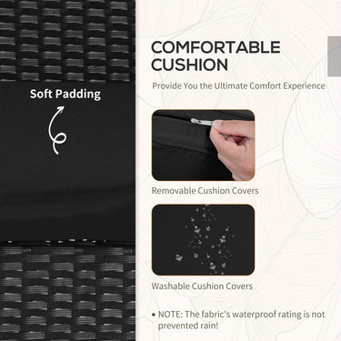 Outsunny 3 Pieces Wicker Patio Furniture Set, Rattan Bistro Set with Glass Top Coffee Table and Cushions, Outdoor Conversation Set for Garden, Porch, Balcony, Black