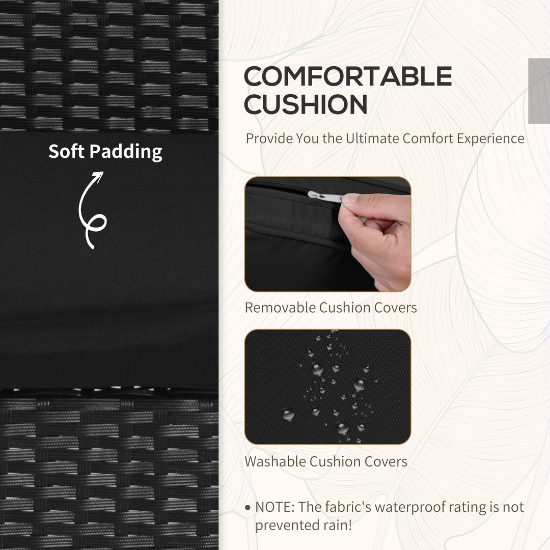 Outsunny 3 Pieces Wicker Patio Furniture Set, Rattan Bistro Set with Glass Top Coffee Table and Cushions, Outdoor Conversation Set for Garden, Porch, Balcony, Black