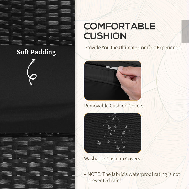 Outsunny 3 Pieces Wicker Patio Furniture Set, Rattan Bistro Set with Glass Top Coffee Table and Cushions, Outdoor Conversation Set for Garden, Porch, Balcony, Black