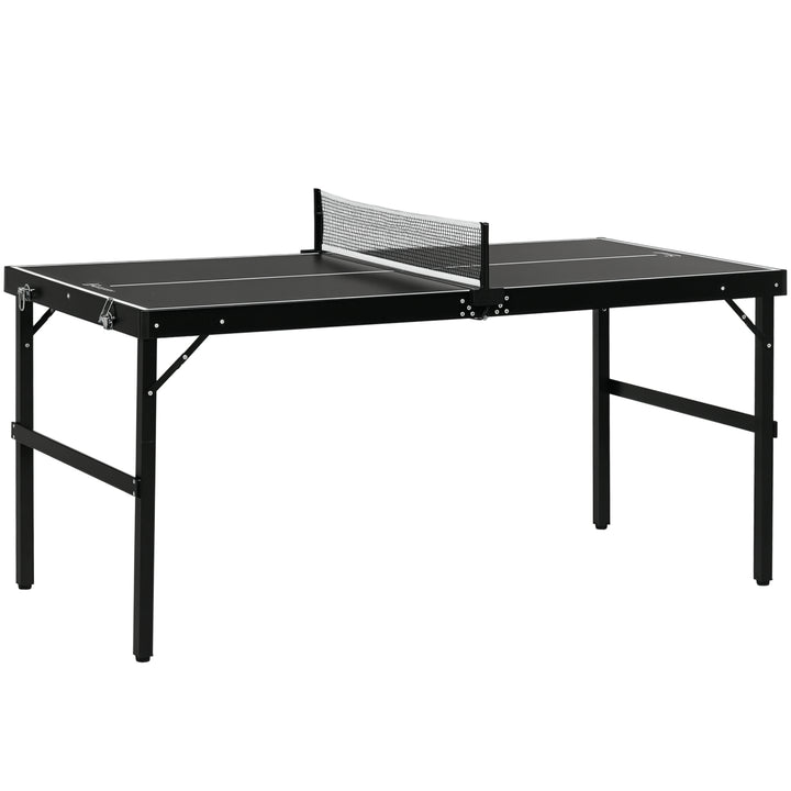 Soozier Mini Folding Table Tennis Table with Aluminium Frame, Portable Outdoor Ping Pong Table with Net for Indoor Outdoor Garden Camping, Black