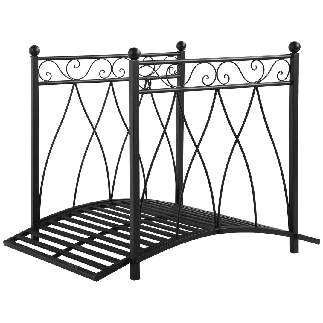 Outsunny 3.3FT Classic Garden Bridge with Safety Railings Arc Footbridge Decorative Pond Bridge for Backyard Creek Stream, Black