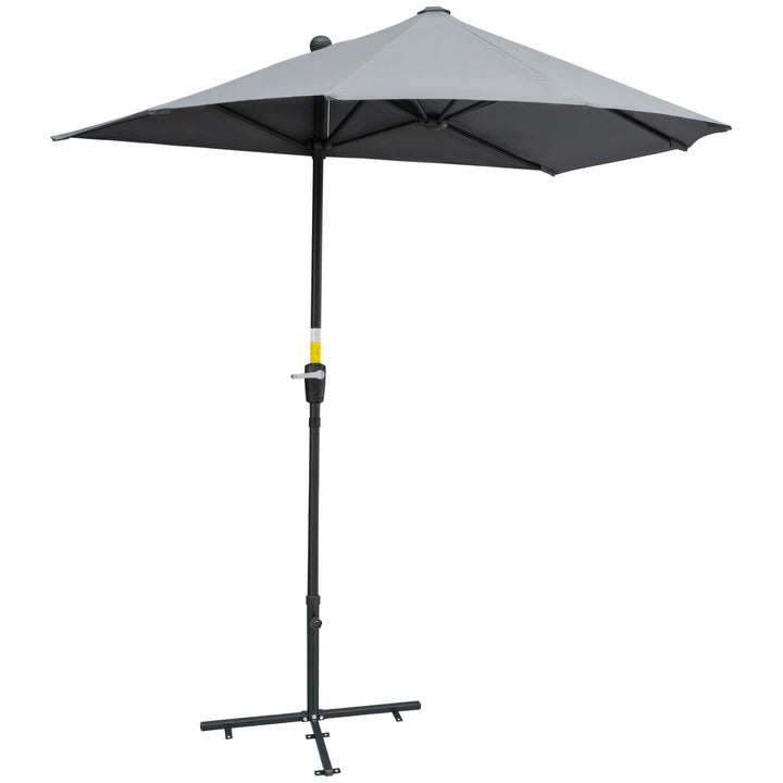 Outsunny 6.6 x 6ft Half Patio Umbrella Outdoor Parasol with Double-Sided Canopy, Crank Handle, Base for Garden, Balcony, Grey
