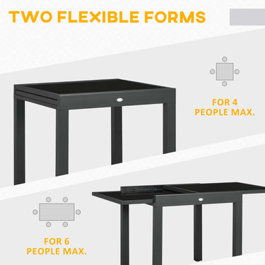 Outsunny 63" Extendable Outdoor Dining Table Patio Table with Aluminum Frame and Tempered Glass Tabletop, Black