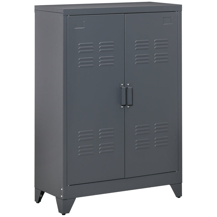 HOMCOM Metal Storage Cabinet, Industrial Sideboard Buffet Cabinet with 2 Louvered Doors, Adjustable Shelves, Grey