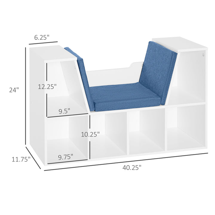 HOMCOM 6-Cubby Bookcase with Seat Cushion, Cube Storage Shelf with Reading Nook for Home Office, Study, Blue