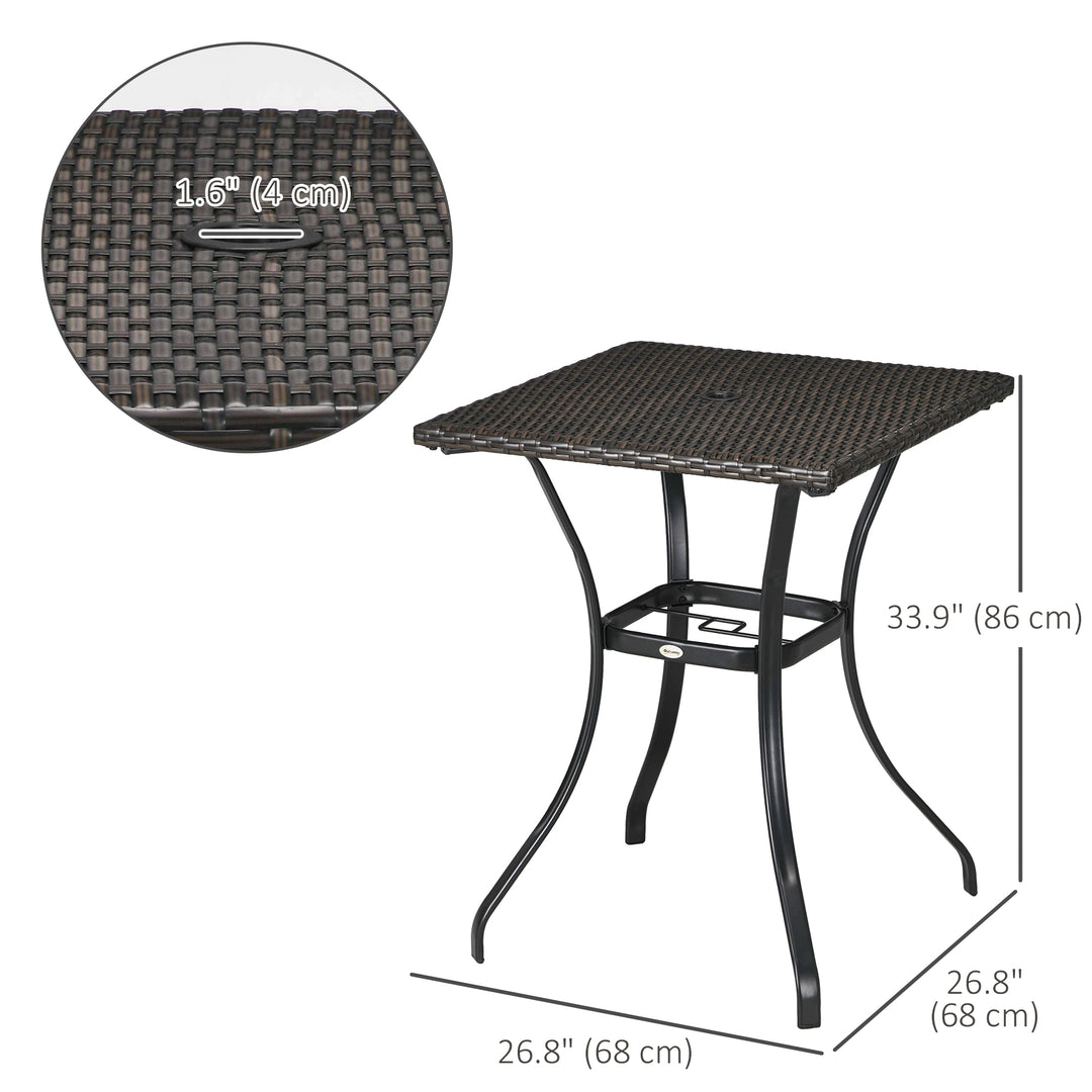 Outsunny Patio Wicker Dining Table with Umbrella Hole, 34 Inch Outdoor PE Rattan Coffee Table with Plastic Board Under the Woven Table Top for Patio, Garden, Balcony, Black
