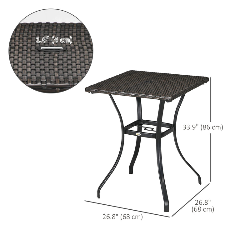 Outsunny Patio Wicker Dining Table with Umbrella Hole, 34 Inch Outdoor PE Rattan Coffee Table with Plastic Board Under the Woven Table Top for Patio, Garden, Balcony, Black