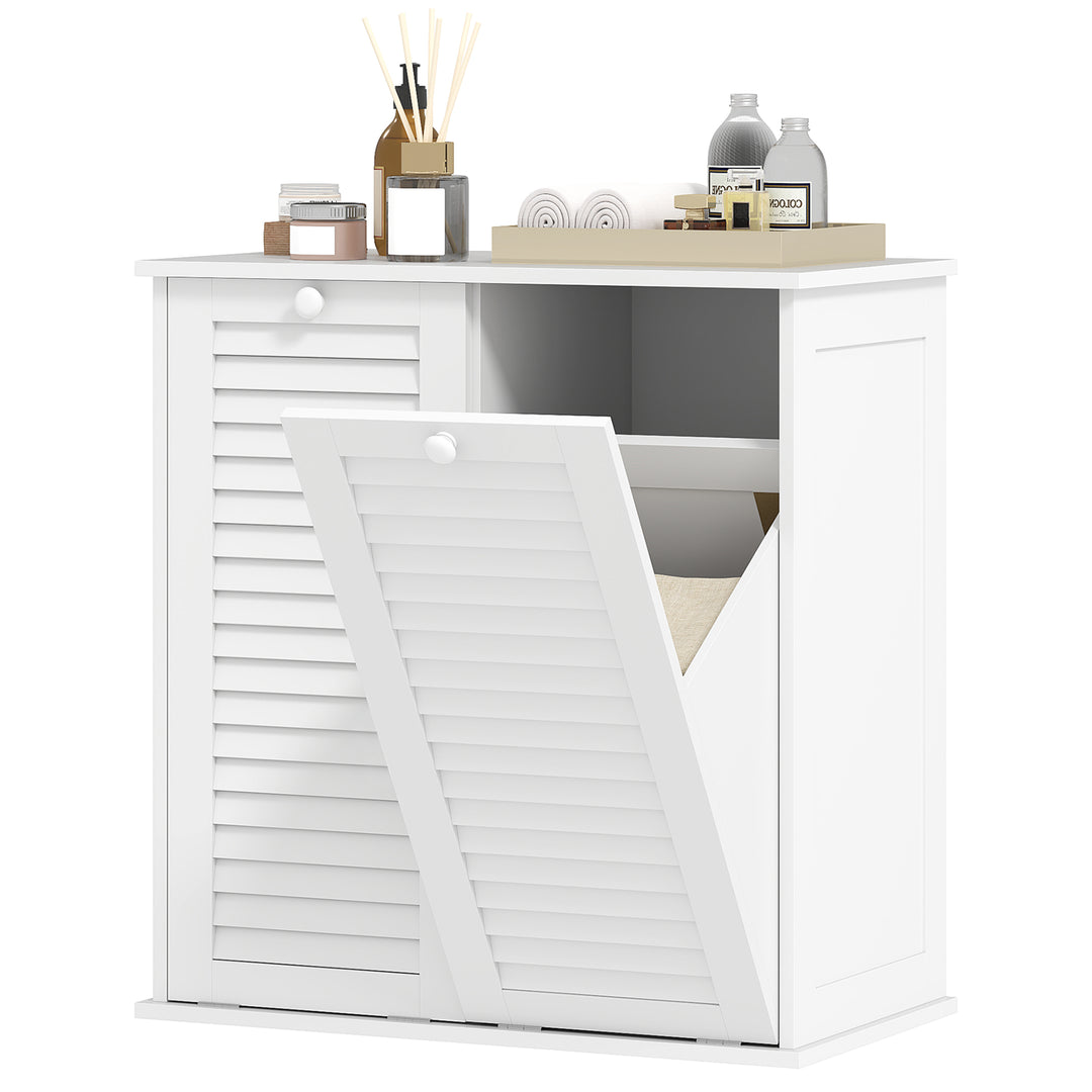 HOMCOM Tilt Out Laundry Cabinet, Laundry Basket Cabinet with 2 Baskets and 2 Louvered Doors, White