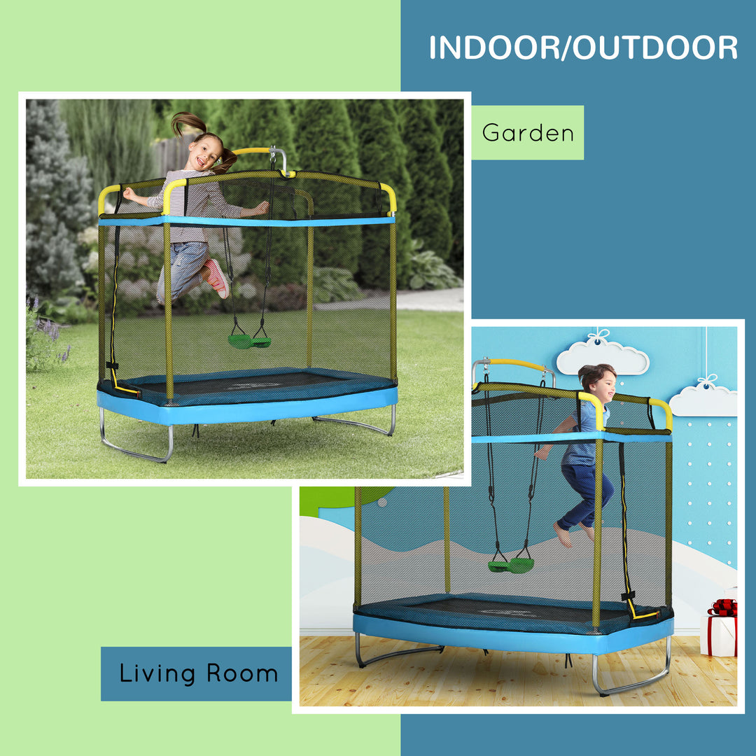 Qaba 6.9FT Kids Trampoline with Safety Net, Gymnastics Bar, Swing, Toddler Trampoline for 3+ Years Old Indoor/Outdoor
