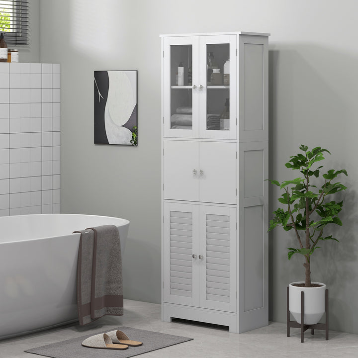 HOMCOM Freestanding Bathroom Cabinet with Glass/Louvred Doors, Tall Bathroom Cabinet for Kitchen, Study, Living Room