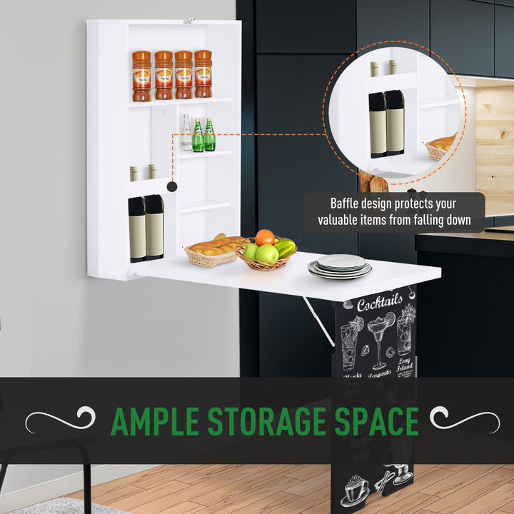 HOMCOM Wall Mounted Table Fold Out Convertible Desk, Multi-Functional Space Saving Computer Desk with Writing Floating Board for Students, White and Black