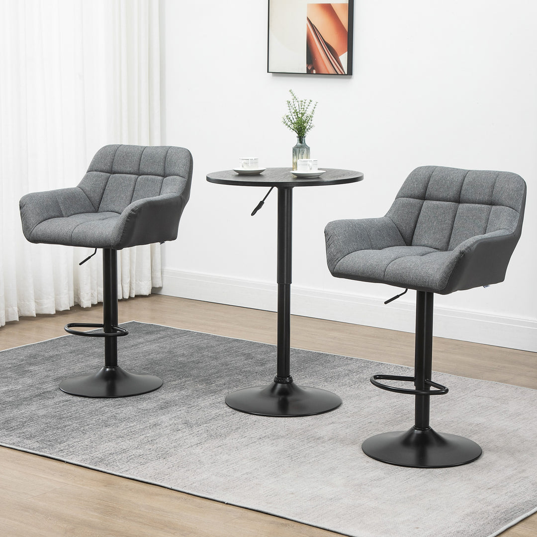 HOMCOM Swivel Barstools Set of 2 Adjustable Bar Stools with Footrest Armrests and PU Leather Back for Dining Room Grey