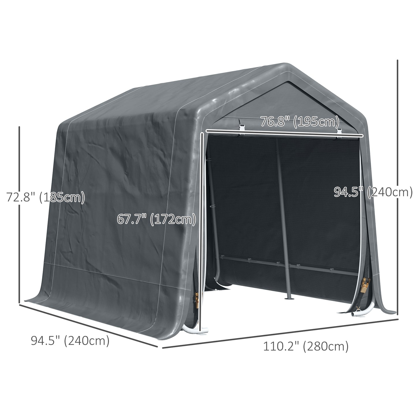 Outsunny 7.9' x 6.6' Garden Storage Tent, Patio Storage Shelter w/ Metal Frame and Double Zipper Doors, Dark Grey