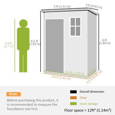 Outsunny 5 x 3FT Garden Shed with Floor, Outdoor Storage Shed with Lockable Door, Window and Vent for Backyard, Patio, Grey