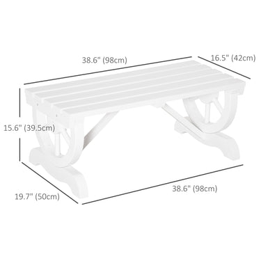 Outsunny Rustic Wood Wheel Outdoor Garden Bench for 2-Person with a Unique Wheel Design on the Legs & Strong Build, White