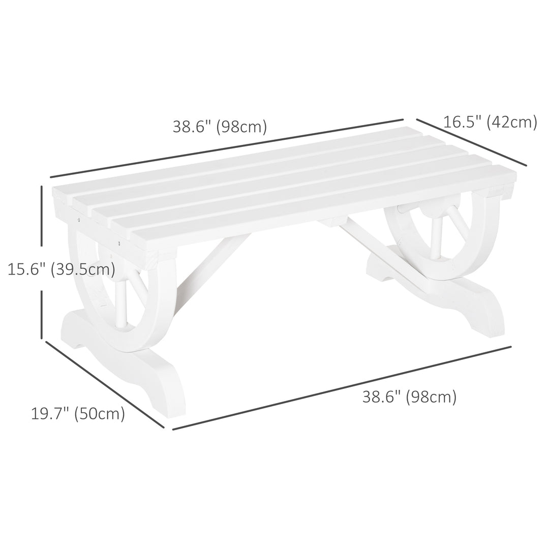 Outsunny Rustic Wood Wheel Outdoor Garden Bench for 2-Person with a Unique Wheel Design on the Legs & Strong Build, White