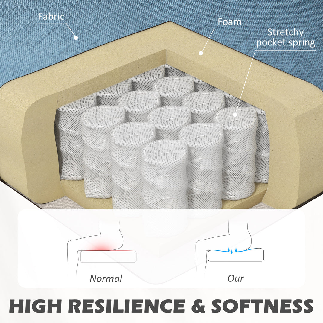 HOMCOM Modern 2 Seat Sofa for Bedroom, Upholstered Two Seater Couch with Rubber Wood Legs, Light Grey