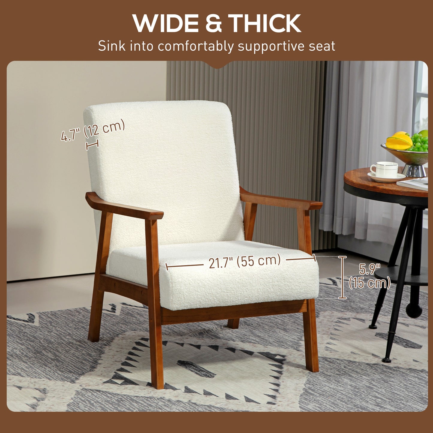 HOMCOM Living Room Chair Boucle Accent Chair for Bedroom with Wide Seat and Thick Padding, Grey
