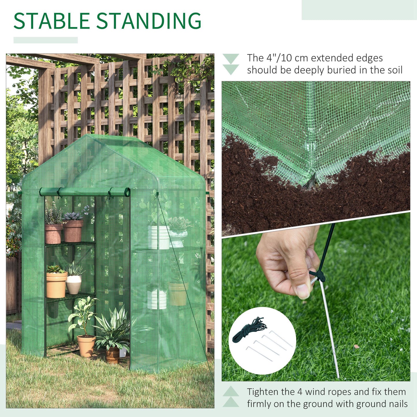 Outsunny 56" x 29" x 77" Walk-in Greenhouse, Mini Greenhouse with 4 Shelves, Roll-Up Door and Weatherized Cover, Clear