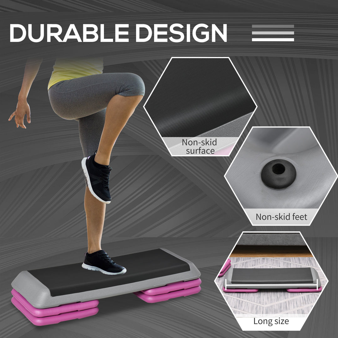 Soozier 43" Adjustable Aerobic Platform Stepper 3 Level with Risers 4” 6” 8” Cardio Fitness Trainer Workout Step Home Gym Exercise, Black Purple