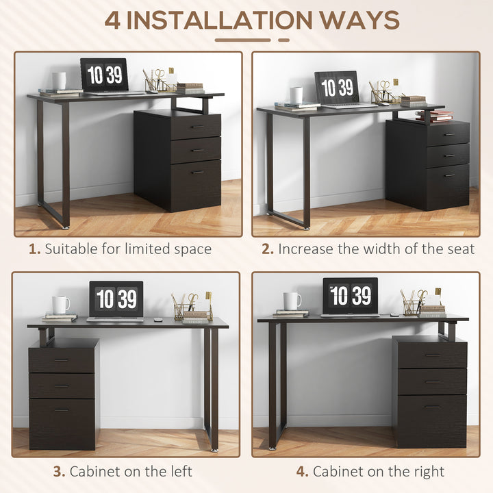 HOMCOM 47" Computer Desk Writing Table Workstation with Multi-Use Reversible File Drawers Metal Frame Home Office Furniture, White