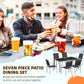 Outsunny 7 Piece Outdoor Patio Dining Set with Table and 6 Stackable Chairs, Steel Frame, Tempered Glass Top, Mesh Seats, Black