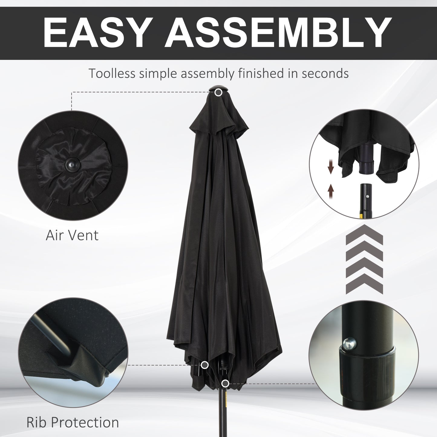 Outsunny 8.5' Round Aluminum Patio Umbrella Garden Parasol Market Sunshade Tilt Canopy w/ 6 Ribs, Crank Handle, Black