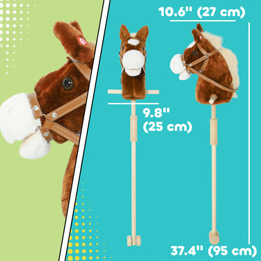 Qaba Unicorn Stick Horse, Plush Hobby Horse with Wood Wheels, Real Pony Neighing and Galloping Sounds, for Kids, Brown