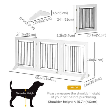 PawHut Freestanding Pet Gate, Folding Dog Gate with 2 Support Feet, 24" High, 3 Panels, for Small Dogs, Indoor Use - White