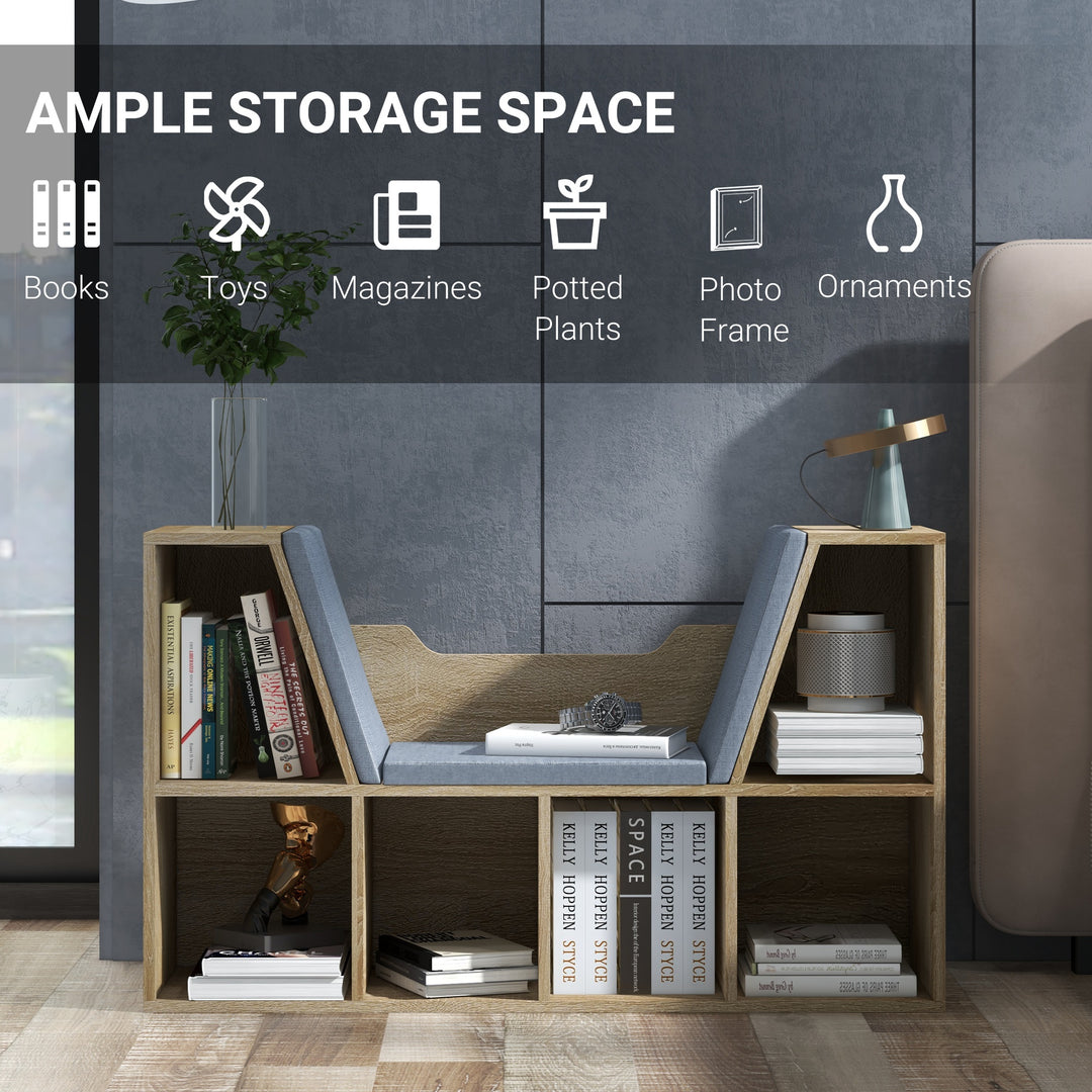 HOMCOM 6-Cubby Bookcase with Seat Cushion, Cube Storage Shelf with Reading Nook for Home Office, Study, Rustic Brown