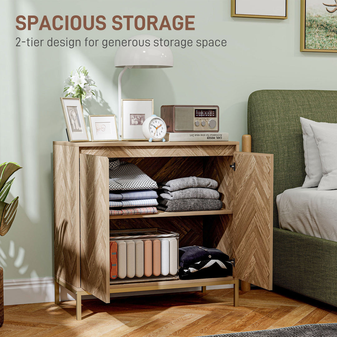 HOMCOM Accent Cabinet, Storage Cabinet with Doors, Adjustable Shelf and Steel Legs, Sideboard for Living Room, Oak