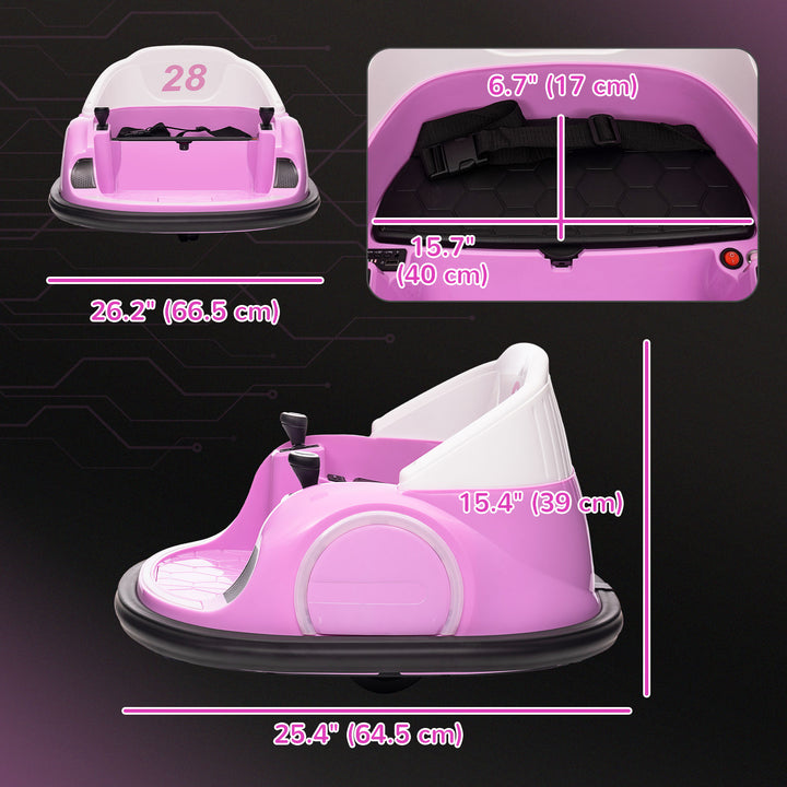 Qaba 12V Bumper Car for Toddlers, Ride On Car with 360 Degree Remote Control, Lights Music Horn, for 1.5-5 Years, Pink