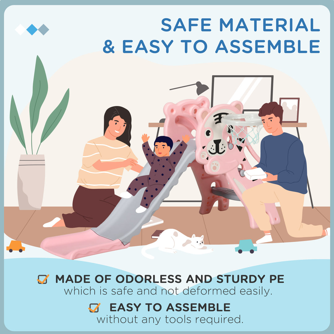 Qaba 3 in 1 Slide for Toddlers, Kids Slide Playset with Basketball Hoop, Climber, for 18-36 Months, Blue