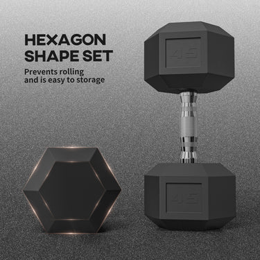 Soozier 2 x 45lbs Rubber Hex Dumbbells Weight Dumbbell Hand Weight Barbell for Body Fitness Training for Home Office Gym, Black