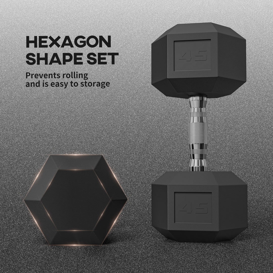 Soozier 2 x 45lbs Rubber Hex Dumbbells Weight Dumbbell Hand Weight Barbell for Body Fitness Training for Home Office Gym, Black