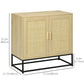 HOMCOM Wood Sideboard Accent Storage Cabinet with 2 Rattan Doors, Adjustable Shelf, and Steel Legs for Living Room Kitchen