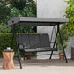 Outsunny Patio Swing Chair, 3 Person Convertible Hammock, Outdoor Swing Lounge Bed, Cushioned with Tilt Canopy, Dark Grey