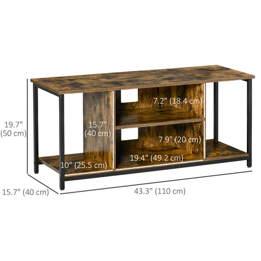 HOMCOM TV Stand for TVs Up to 55 Inches, TV Console with Open Storage Shelves, Entertainment Center for Living Room, Rustic Brown