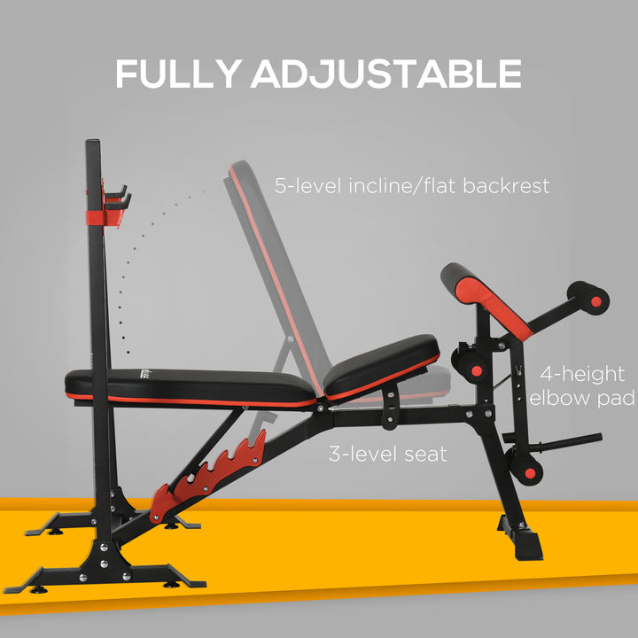 Soozier Adjustable Weight Bench with Squat Rack, Preacher Curl Pad and Leg Developer, Home Gym Bench for Full Body Workout