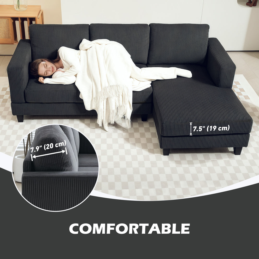 HOMCOM L Shaped Couch, L Shape Sofa with Chaise Lounge and Spring Cushion for Living Room, Bedroom, Grey