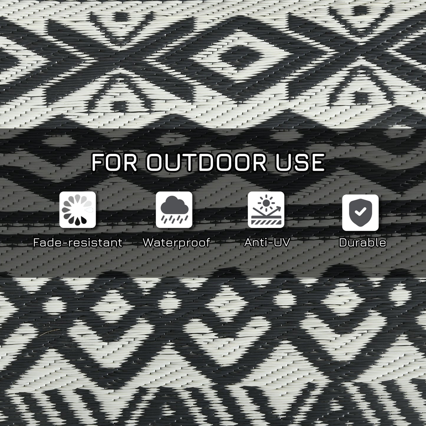 Outsunny Reversible Outdoor Rug Waterproof Plastic Straw RV Rug with Carry Bag, 9' x 12', Grey and Cream White Boho