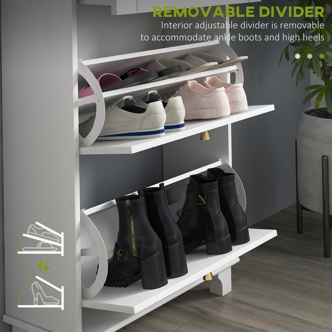 HOMCOM Slim Shoe Storage with 2 Flip Drawers and Adjustable Shelves Shoe Cabinet Organizer for 8 Pair,  White