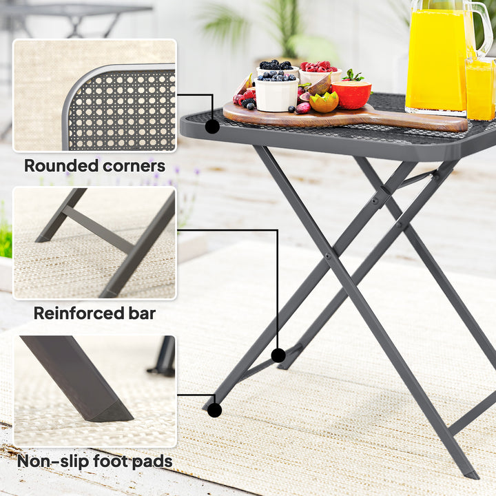 Outsunny 27.5" Square Outdoor Patio Table, Outdoor Folding Table with Grid Rattan-Like Top for Camping, Picnic, Black