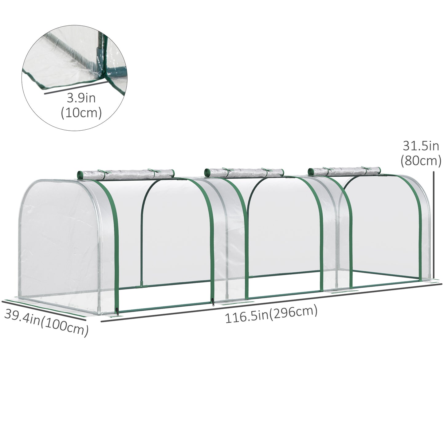 Outsunny 138"x39"x32" Transparent PVC Mini Tunnel Greenhouse Garden Green Grow Shed Portable Plant Flower Warm House Steel Frame Zipped Doors