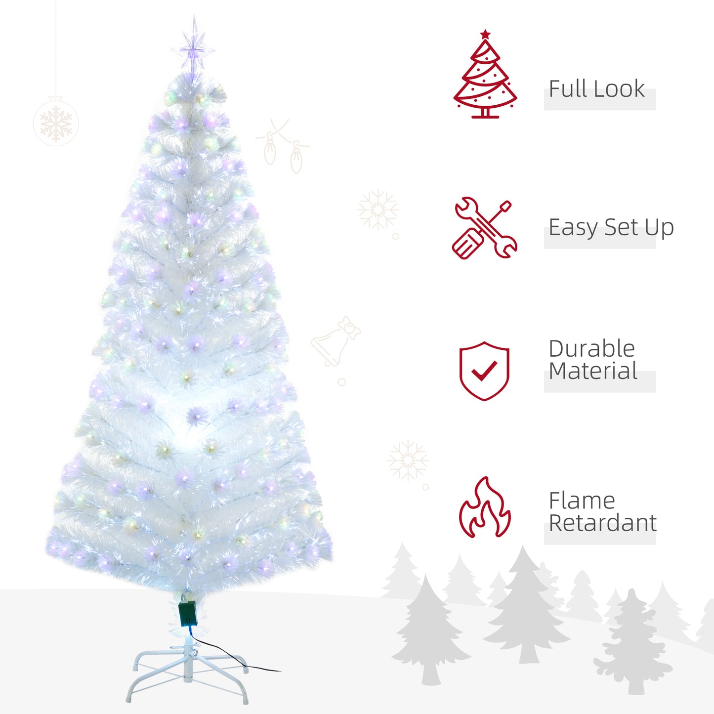 HOMCOM 6FT Artificial Tree Multi-Colored Pre-Lit Home Christmas Decoration  White