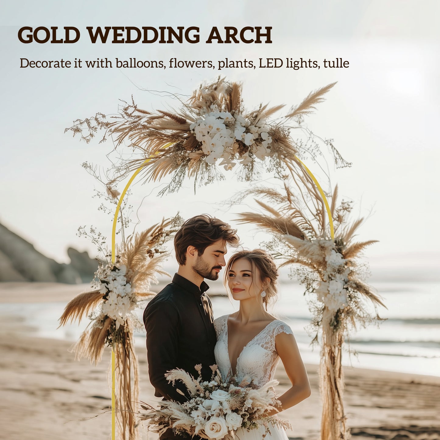 Outsunny 7FT x 4FT Gold Wedding Arch with U-shaped stakes for Birthday Parties, Bridal Showers, Graduation, and Ceremony